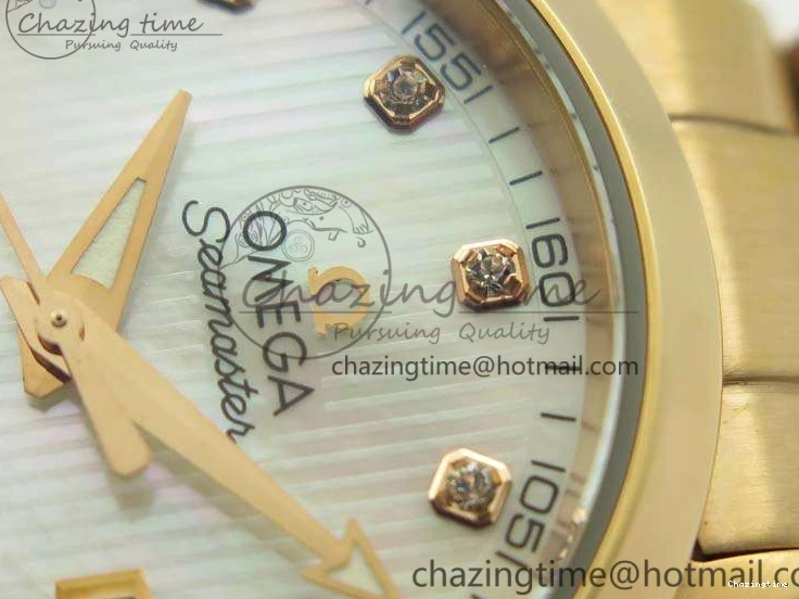 0317 Timeless Aqua Terra Ladies 35mm RG V6F Best Edition White MOP Dial On RG Bracelet A 8102